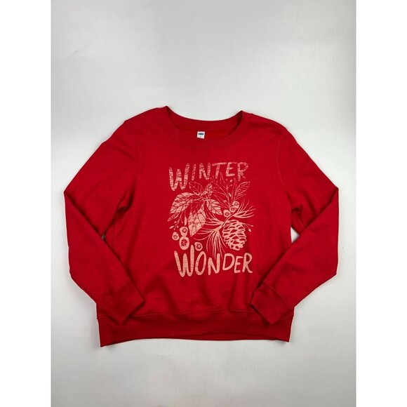 Old Navy Women's M Red Winter Wonder Graphic Crew Neck Sweat Shirt - Picture 1 of 3